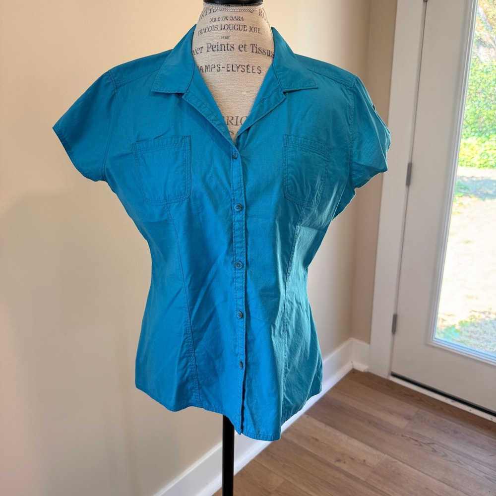 Columbia Women's Turquoise Cap Sleeve Button Up Shirt Size XL